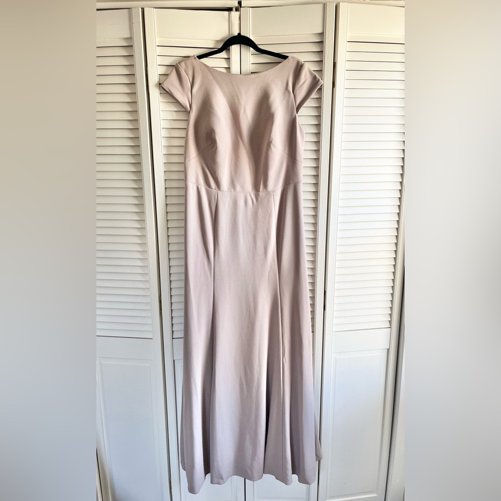AZAZIE Bridesmaid Chiffon Maxi Dress in the color Taupe, size 16.